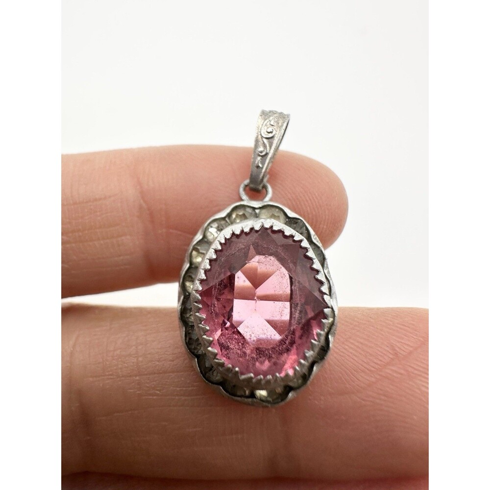 Vintage Pink Rhinestone Oval Pendant